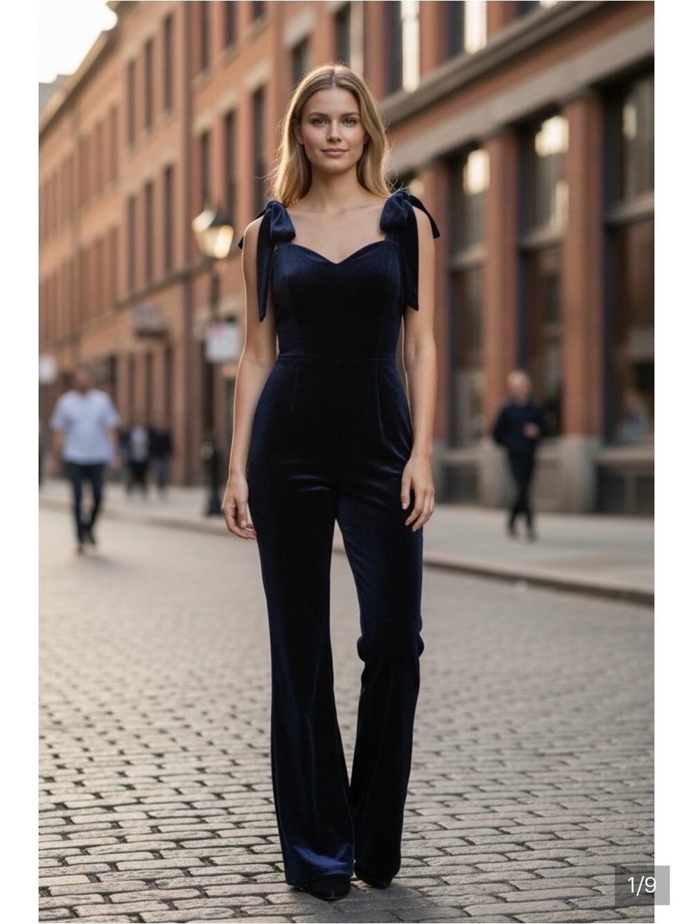 Endless Rose Navy Velvet Tie-Shoulder Jumpsuit